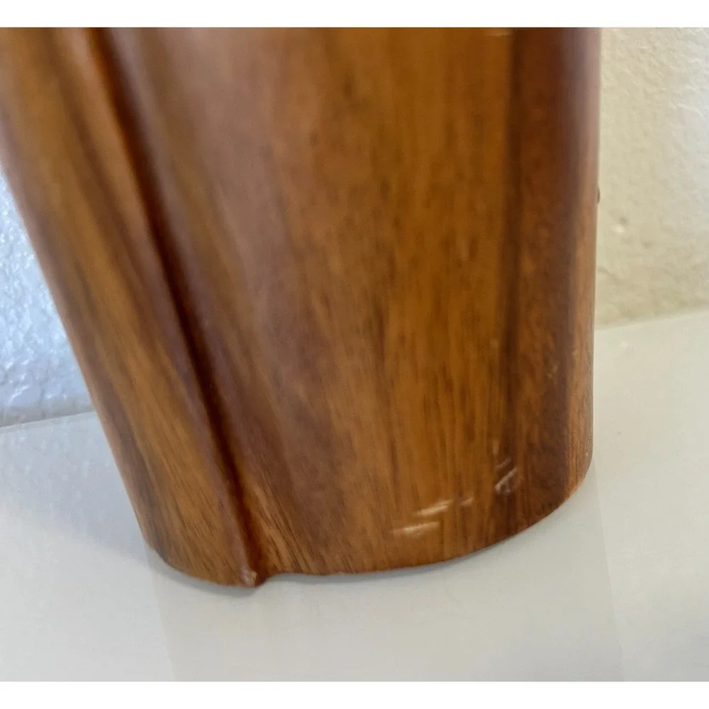 Crate and Barrel Maganda Cylinder Acacia Wood Vase Asymmetrical Design Decor 12